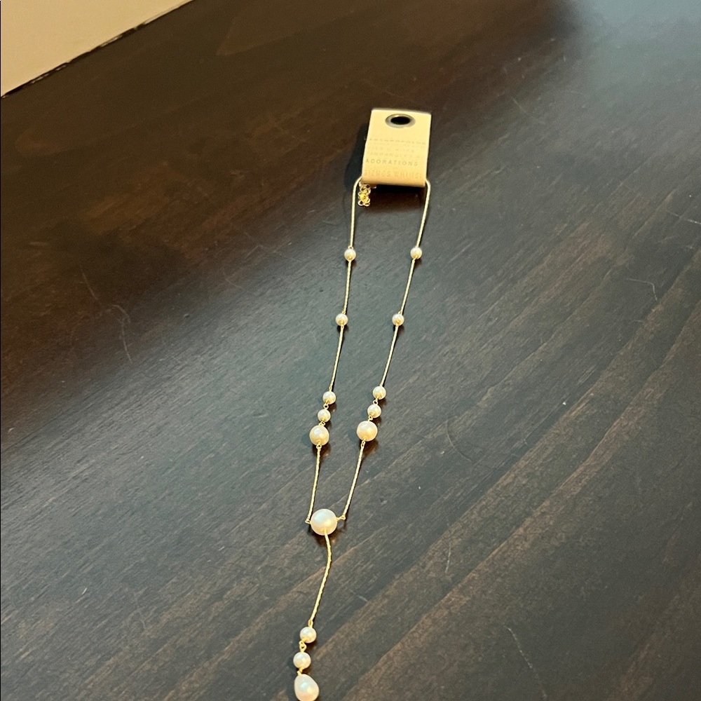 NWT * Anthropologie Gold-Tone Pearl Y Necklace
